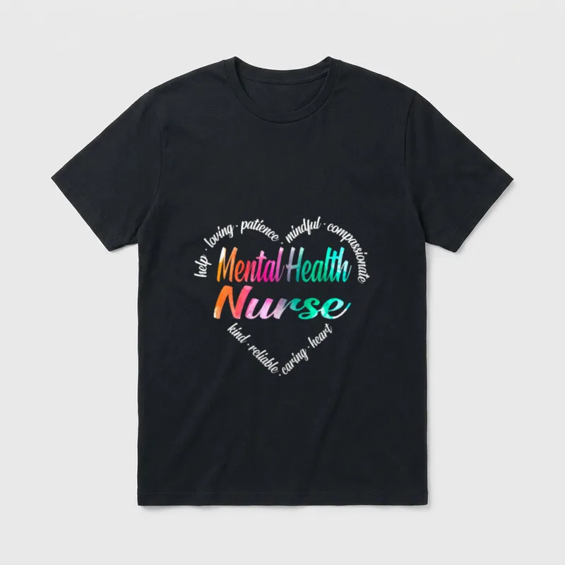Mental Health Nurse Heart Word Cloud T-Shirt – Classic T-Shirt in Black