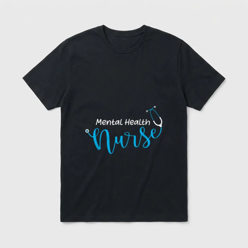 Stethoscope Mental Health Nurse T-Shirt – Mental Health Nurse text with stethoscope tubing graphic – Classic T-Shirt in Black