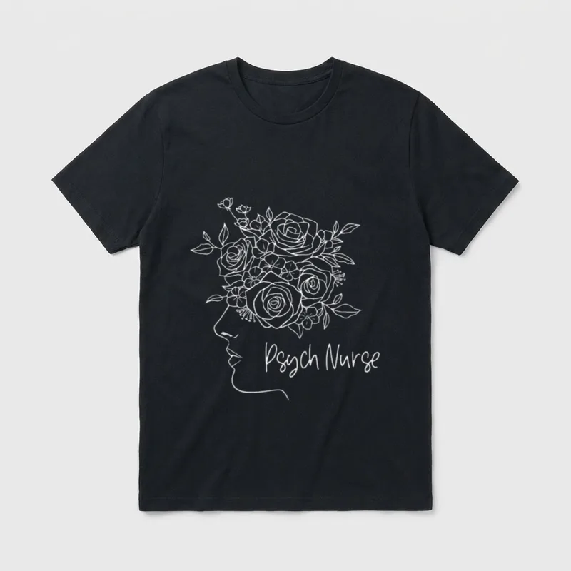 Floral Psych RN Psychiatric Nurse Week T-Shirt – Classic T-Shirt in Black