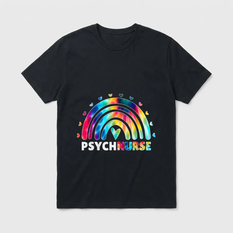 Psych Nurse Tie Dye Nursing Mental T-Shirt – PSYCH NURSE with tie-dye rainbow and hearts – Classic T-Shirt in Black