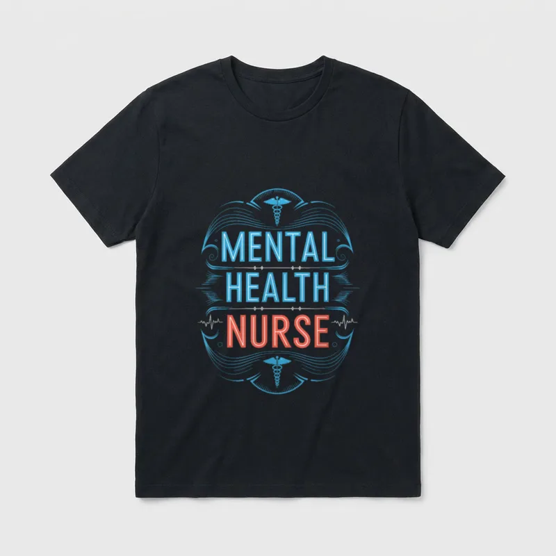 Mental Health Nurse T-Shirt – “MENTAL HEALTH NURSE” lettering with caduceus emblems – Classic T-Shirt in Black