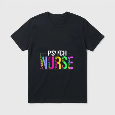 Mental Health Psychiatric Nurse Psych Adult T-Shirt – PSYCH NURSE lettering in neon leopard print – Classic T-Shirt in Black