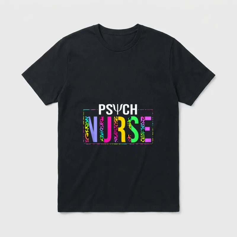 Mental Health Psychiatric Nurse Psych Adult T-Shirt – PSYCH NURSE lettering in neon leopard print – Classic T-Shirt in Black
