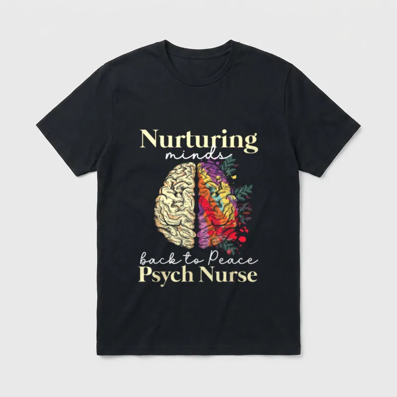 Nurturing Minds Back to Peace Psych T-Shirt – Nurturing minds back to peace Psych Nurse print – Classic T-Shirt in Black