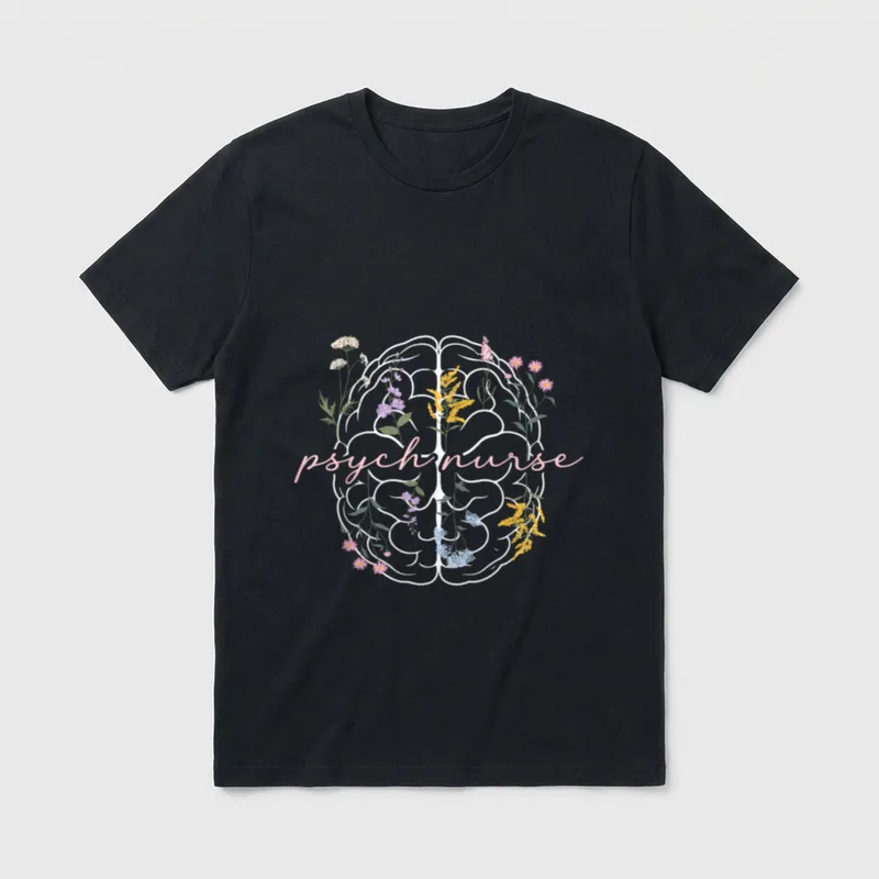 Psych Nurse Appreciation Psychiatric Flowers T-Shirt – Classic T-Shirt in Black