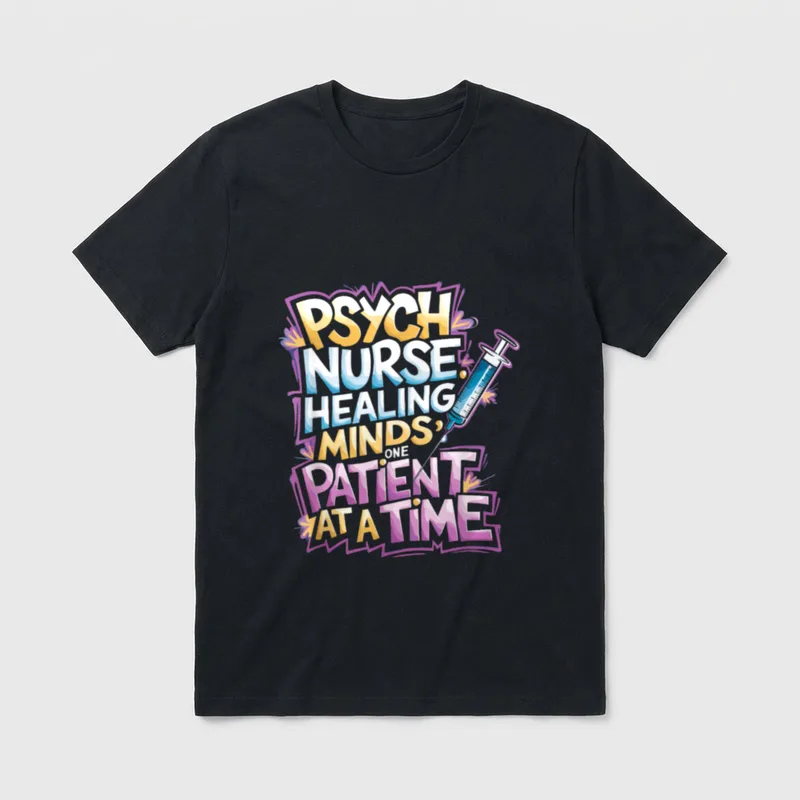 Psych Nurse Psychiatric Psychiatry T-Shirt – “PSYCH NURSE HEALING MINDS ONE PATIENT AT A TIME” – Classic T-Shirt in Black