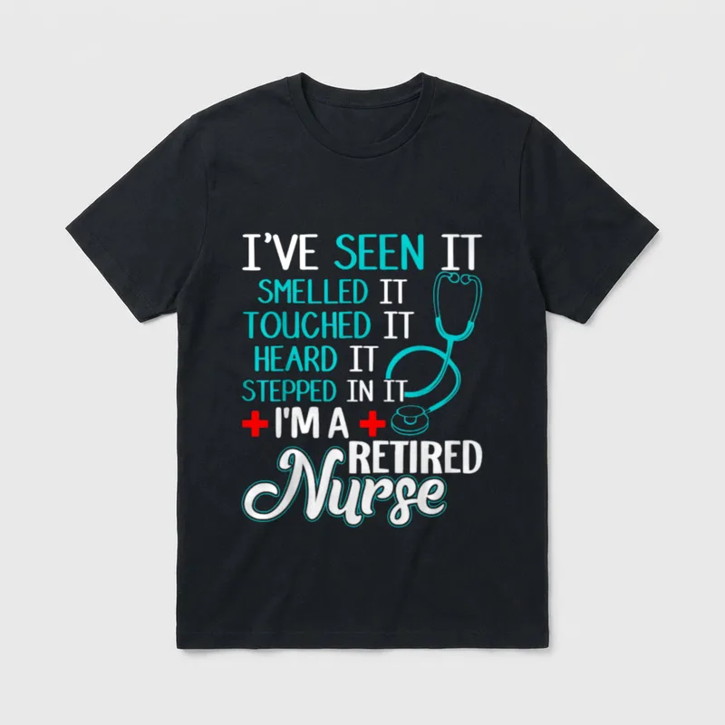 Funny Nurse Retirement T-Shirt – Sensory checklist with stethoscope and retired nurse typography – Classic T-Shirt in Black
