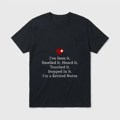 Funny Nurse Retirement Retired T-Shirt – Red heart with white cross and retired nurse typography – Classic T-Shirt in Black