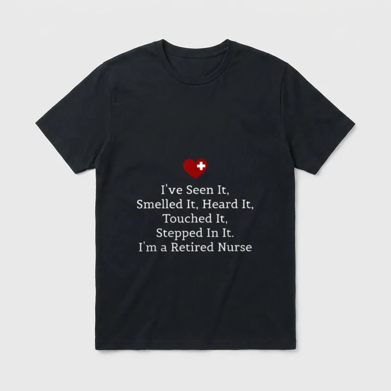 Funny Nurse Retirement Retired T-Shirt – Red heart with white cross and retired nurse typography – Classic T-Shirt in Black