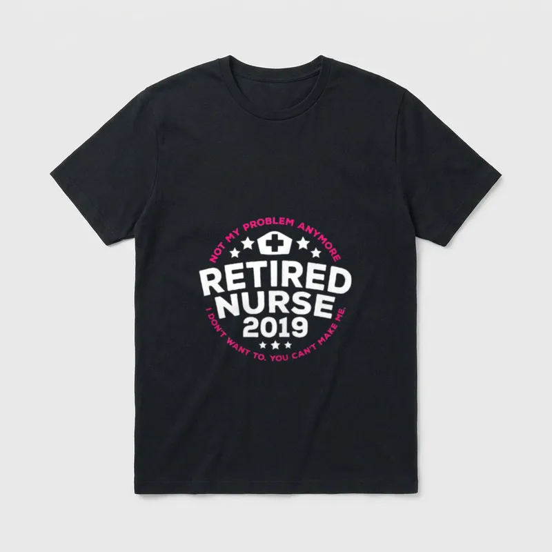 Funny Retired Nurse T-Shirt – Nurse cap with stars and funny retirement quotes – Classic T-Shirt in Black