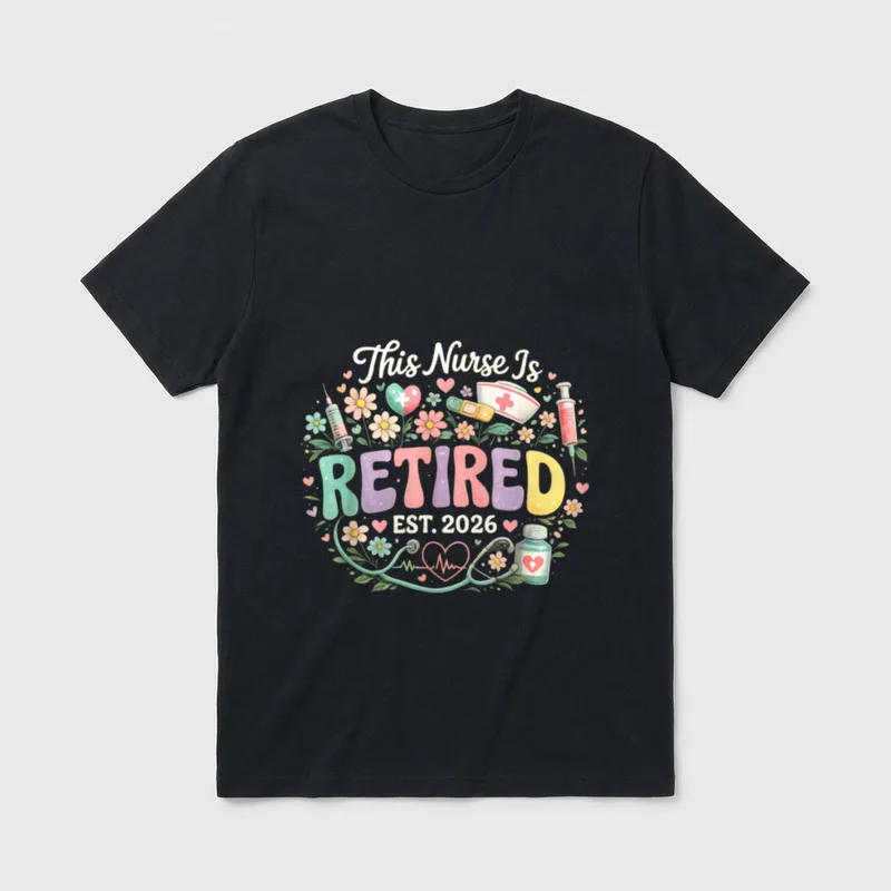 This Nurse Is Retired 2026 Floral T-Shirt – Classic T-Shirt in Black
