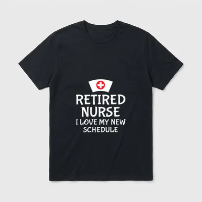 Retirement Retired Nurse I Love T-Shirt – White nursing cap with red cross above schedule text – Classic T-Shirt in Black
