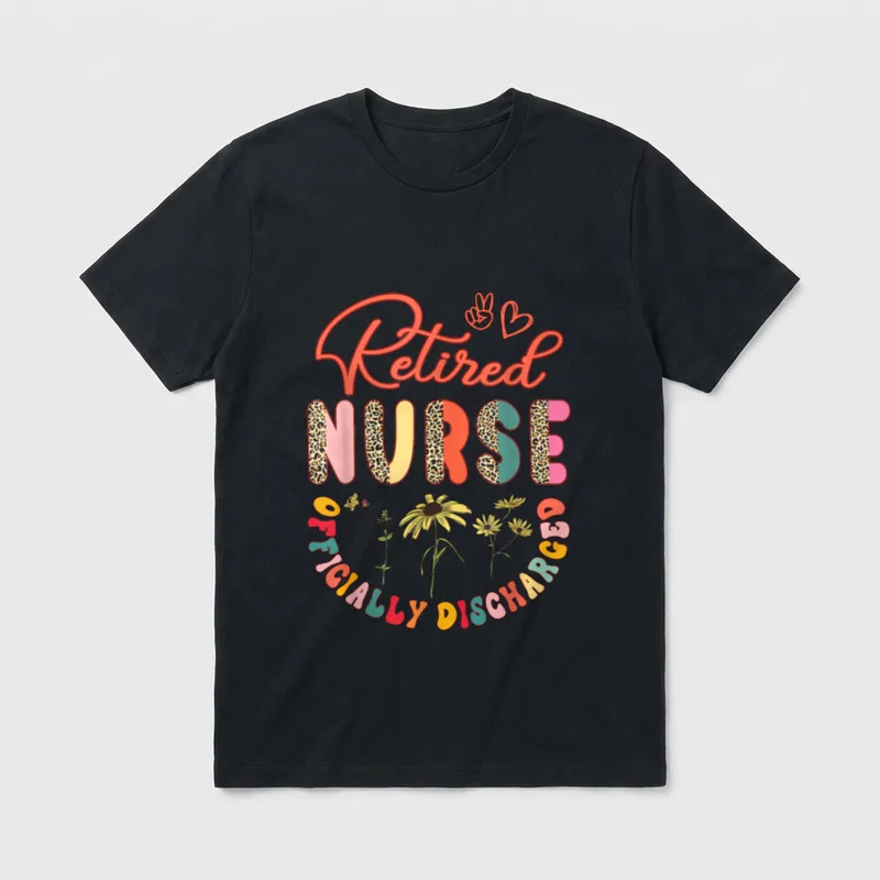Retired Nurse Officially Discharged Groovy T-Shirt – Classic T-Shirt in Black