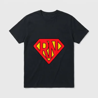 Registered Nurse Shirt – Superhero diamond shield emblem with red and yellow RN letters – Classic T-Shirt in Black