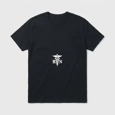 Registered Nurse Healthcare Hospital Rn T-Shirt – Caduceus emblem flanked by printed RN letters – Classic T-Shirt in Black