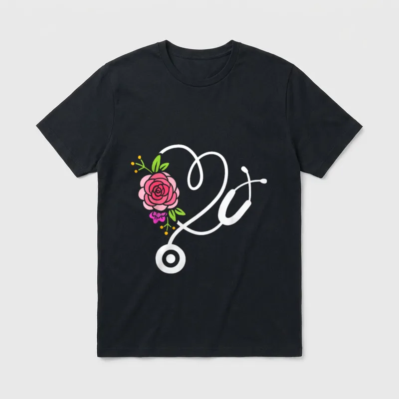 Stethoscope Flower Doctor Nurse Physical Assistant T-Shirt – Classic T-Shirt in Black