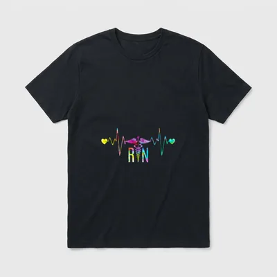 Lovely RN Registered Nurse Tie Dye T-Shirt – Tie dye heartbeat line with caduceus and RN letters – Classic T-Shirt in Black