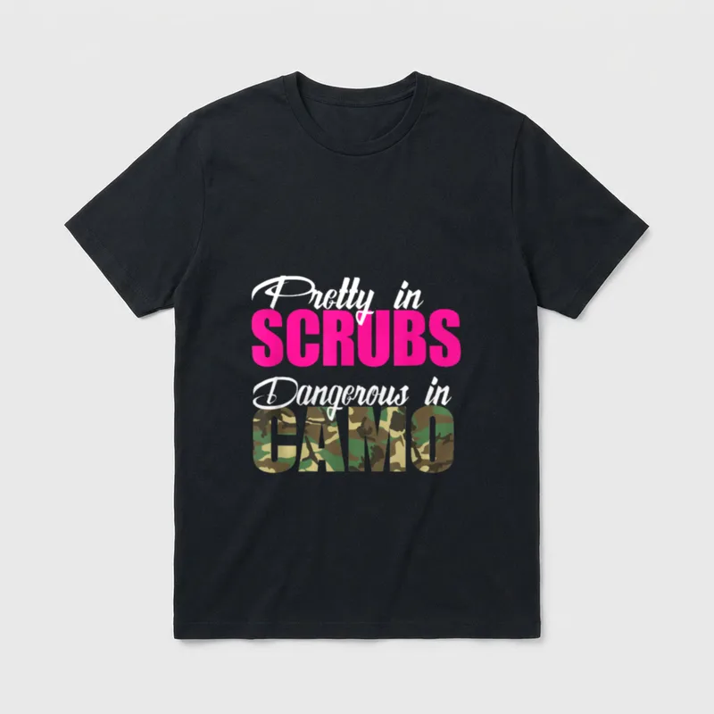 Nurse Pretty in Scrubs Dangerous Camo T-Shirt – Classic T-Shirt in Black