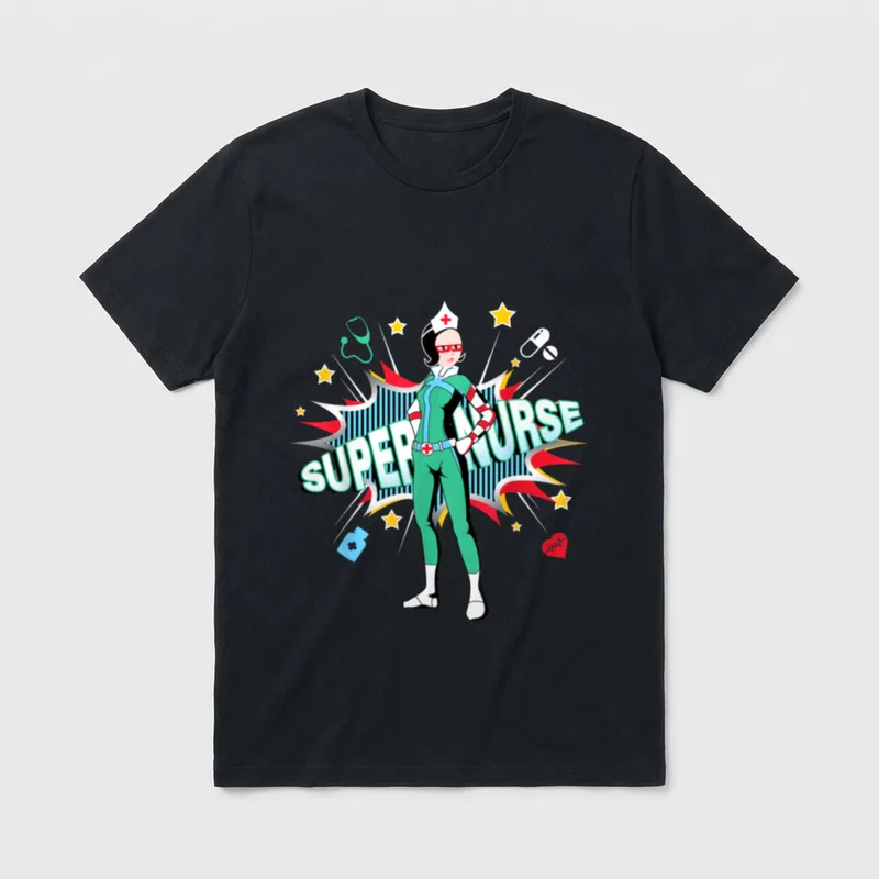 Super Nurse Best Superhero Funny RN T-Shirt – SUPER NURSE in three-dimensional comic lettering – Classic T-Shirt in Black