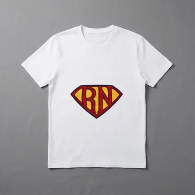 Registered Nurse Superhero T-Shirt – Red and yellow diamond shield graphic with printed letters RN – Classic T-Shirt in Black