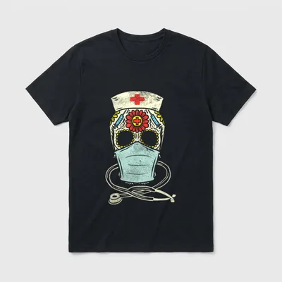 Sugar Skull Nurse Face Mask Mexican T-Shirt – Classic T-Shirt in Black