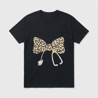Coquette Bow Stethoscope Leopard Nurse Registered T-Shirt – Classic T-Shirt in Black