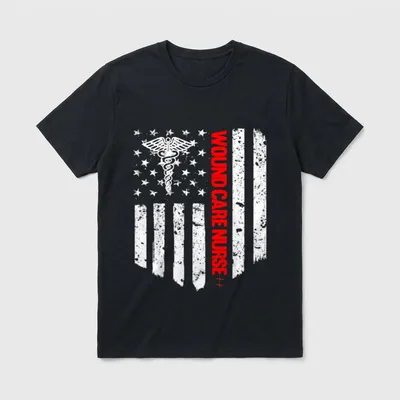 Wound Care Nurse American Flag RN T-Shirt – Classic T-Shirt in Black