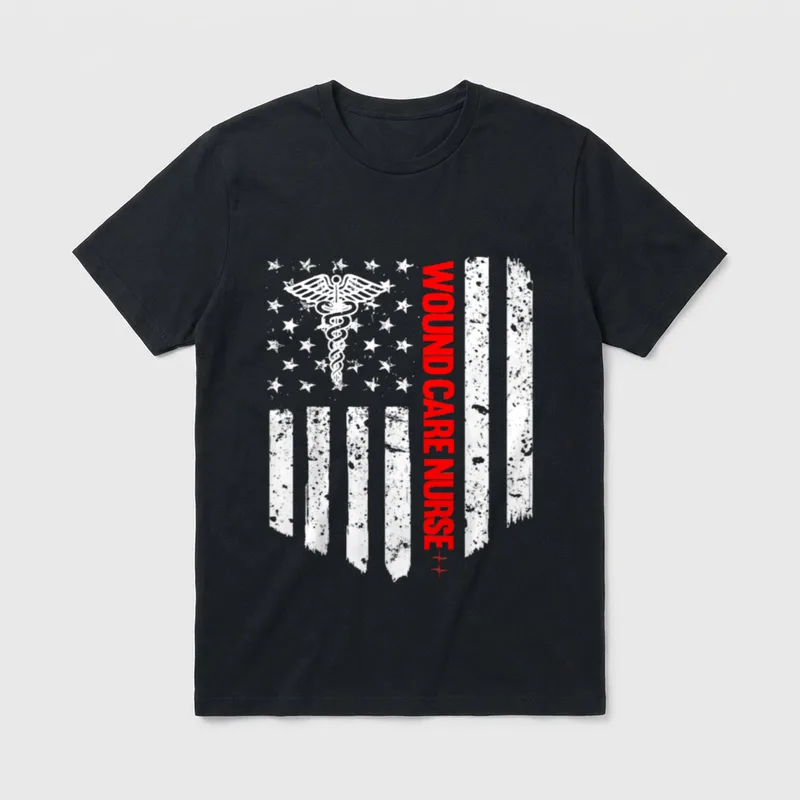 Wound Care Nurse American Flag RN T-Shirt – Classic T-Shirt in Black