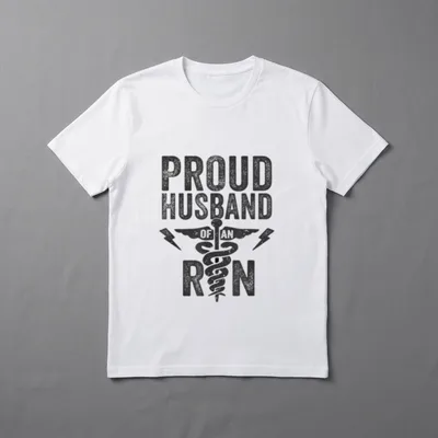 Proud Husband of an RN Nurse T-Shirt – PROUD HUSBAND OF AN RN with caduceus and lightning bolts – Classic T-Shirt in Black
