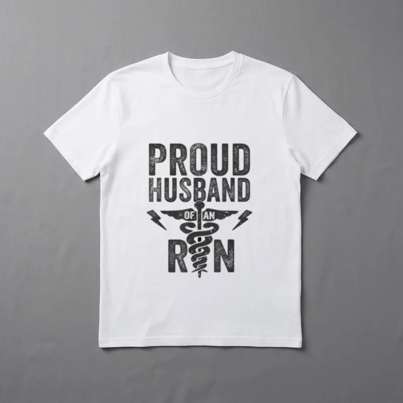 Proud Husband of an RN Nurse T-Shirt – PROUD HUSBAND OF AN RN with caduceus and lightning bolts – Classic T-Shirt in Black