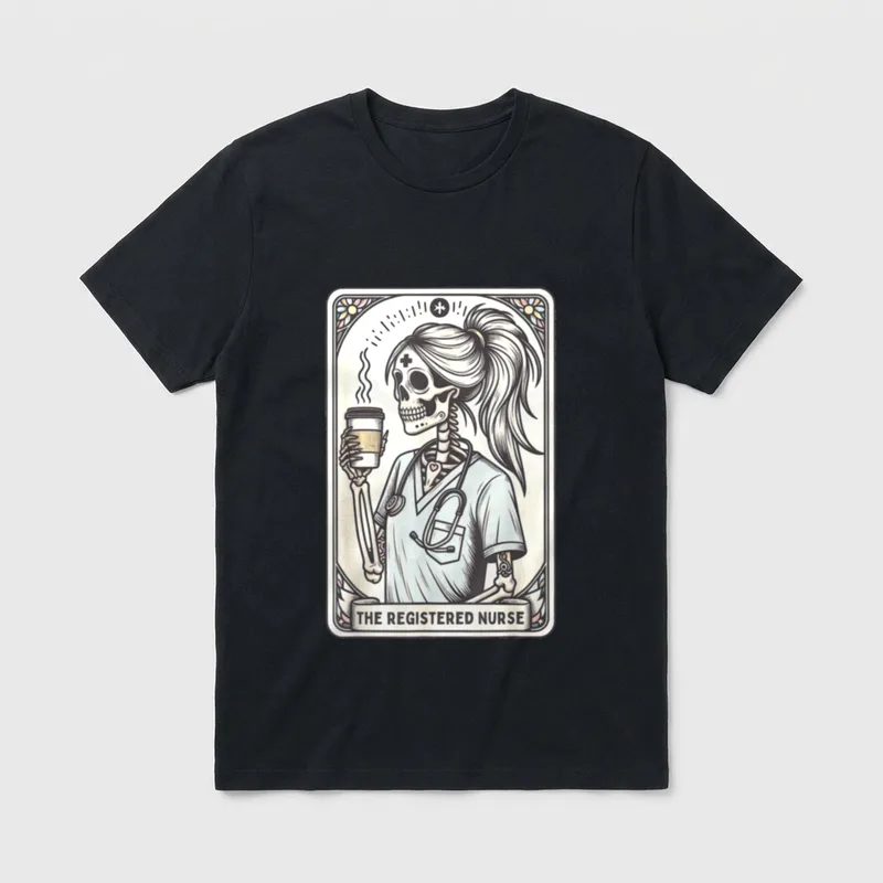 The Registered Nurse Tarot Card Skeleton T-Shirt – Classic T-Shirt in Black