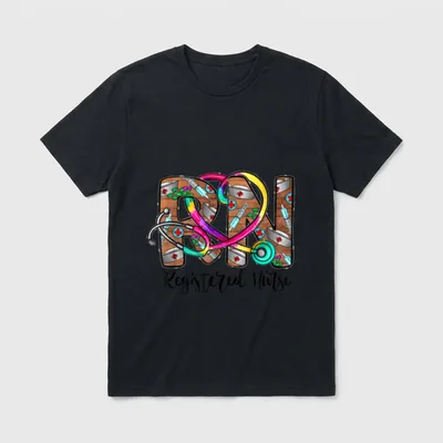 Nurse's Week Registered T-Shirt – RN Registered Nurse text with colorful stethoscope – Classic T-Shirt in Black