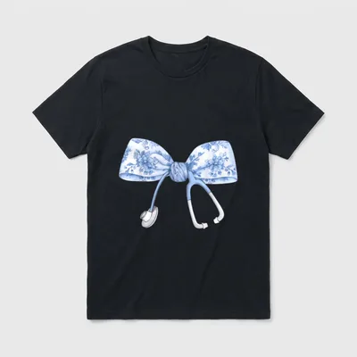 Floral Nurse Blue Coquette Bow Registered T-Shirt – Classic T-Shirt in Black
