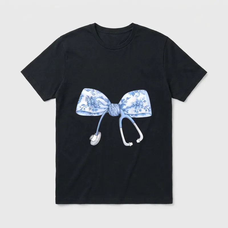 Floral Nurse Blue Coquette Bow Registered T-Shirt – Classic T-Shirt in Black