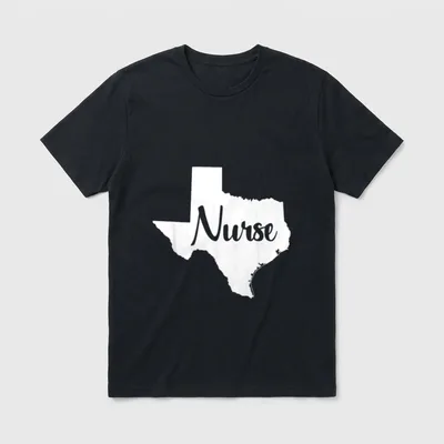 Texas Nurse RN LVN BSN MSN T-Shirt – Texas state silhouette with script Nurse lettering – Classic T-Shirt in Black