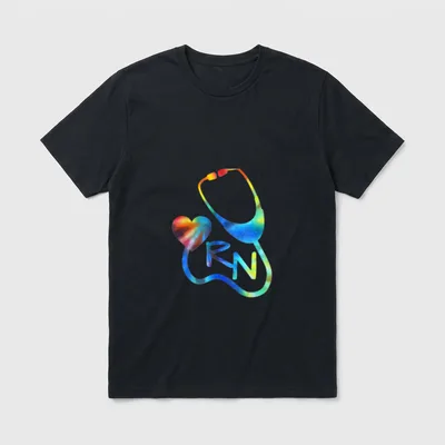 Registered Nurse RN Stethoscope Tie Dye T-Shirt – tie-dye stethoscope with heart and RN lettering – Classic T-Shirt in Black