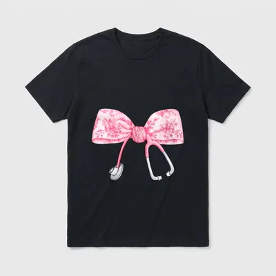 Pink Coquette Bow Stethoscope Registered Nurse T-Shirt – Classic T-Shirt in Black