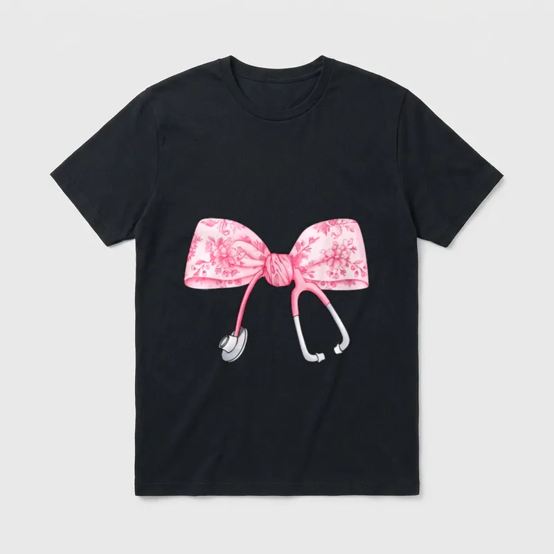Pink Coquette Bow Stethoscope Registered Nurse T-Shirt – Classic T-Shirt in Black