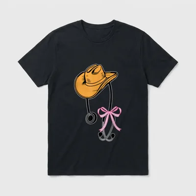 Coquette Stethoscope Hat Cowgirl Registered Nurse T-Shirt – Classic T-Shirt in Black