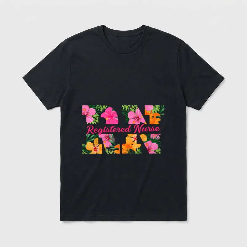 RN Aloha Nurse Tropical Flowers Summer T-Shirt – Classic T-Shirt in Black