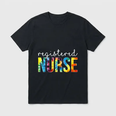 Registered Nurse Appreciation Day Tie T-Shirt – registered in cursive script above tie-dye NURSE – Classic T-Shirt in Black