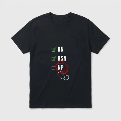 Nurse Brainz T-Shirt – Checkboxes marking RN and BSN with NP circled in red – Classic T-Shirt in Black