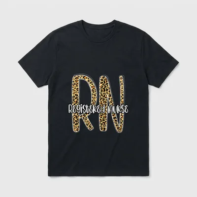 registered nurse t-shirt – Leopard print RN lettering with Registered Nurse script – Classic T-Shirt in Black