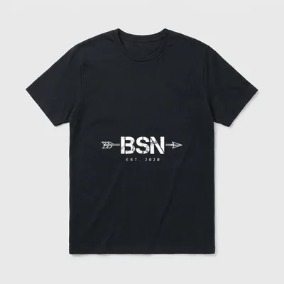 BSN Bachelor of Science in Who T-Shirt – BSN EST. 2020 lettering with horizontal arrow graphic – Classic T-Shirt in Black