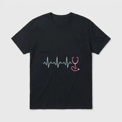 Heartbeat Nurse Registered T-Shirt – EKG pulse rhythm line connecting to a stethoscope graphic – Classic T-Shirt in Black