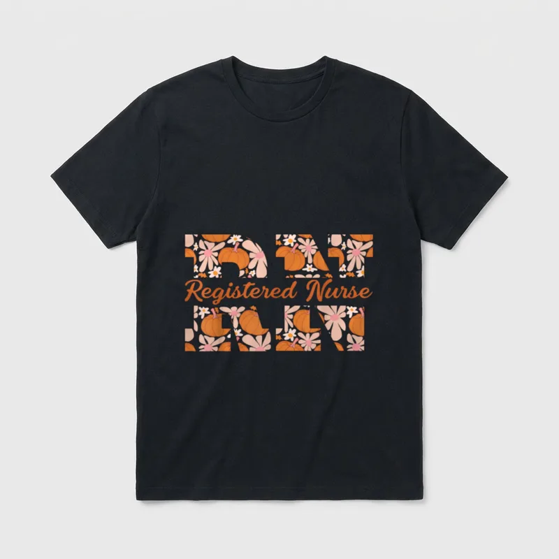 RN Registered Nurse Pumpkins Daisy Flower T-Shirt – Classic T-Shirt in Black