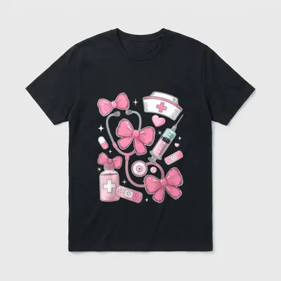Nurse Coquette Pink Bow Stethoscope Medical T-Shirt – Classic T-Shirt in Black