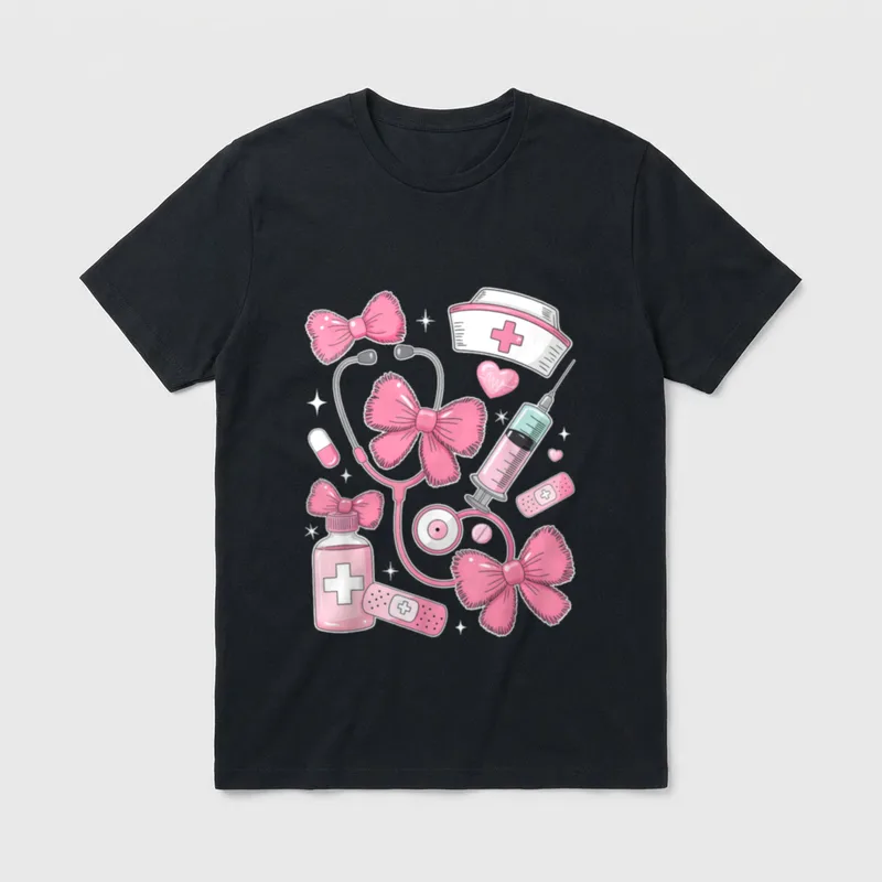 Nurse Coquette Pink Bow Stethoscope Medical T-Shirt – Classic T-Shirt in Black