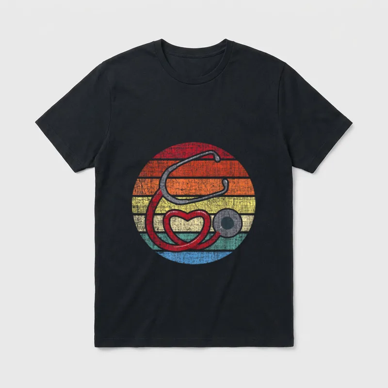 Funny Nursing Vintage Retro Stethoscope T-Shirt – Classic T-Shirt in Black