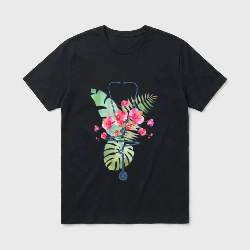 Tropical Flowers Summer Aloha Hawaii RN T-Shirt – Classic T-Shirt in Black